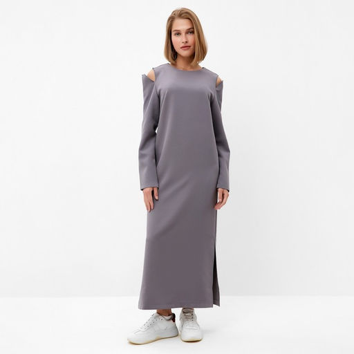 Платье длинное женское с разрезами MINAKU: Casual collection, серое, размер 50