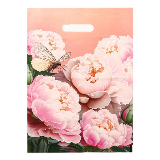 Цена за 20 шт. Пакет полиэтиленовый с вырубной ручкой «Нежные пионы», 30×40 см, 50 мкм