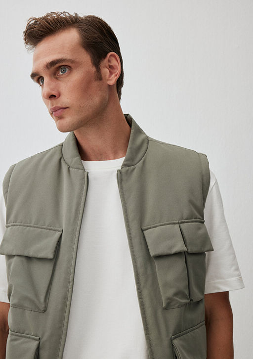 Cep Detayl? Yesil Sisme Yelek