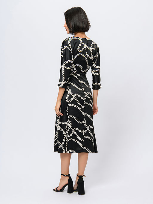 Платье черного цвета длины миди с принтом и V-образным вырезом - 1001dress фото 4