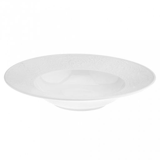 "Русь" Тарелка глубокая фарфоровая д228мм h44мм, 400мл, белый, рельефный декор (Китай)