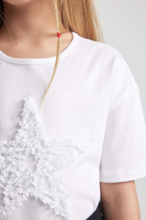 Белая футболка Relax Fit с короткими рукавами для девочек - Defacto фото 7