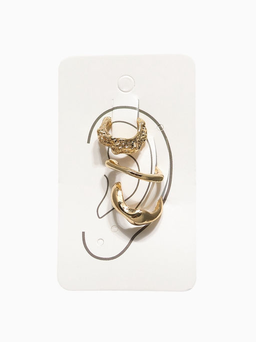 Серьги Каффы набор 3 шт., мятый, цвет золото - Qf фото 4