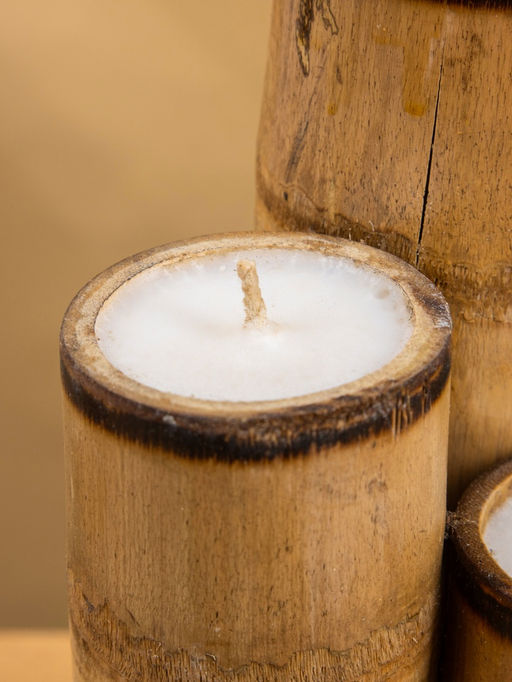 Свеча в бамбуке двойная «Звезда», 13×14×30 см, 100 мл, бежевая