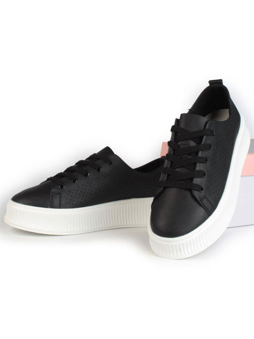 05-PDXL155-5 BLACK Кроссовки женские (натуральная кожа)