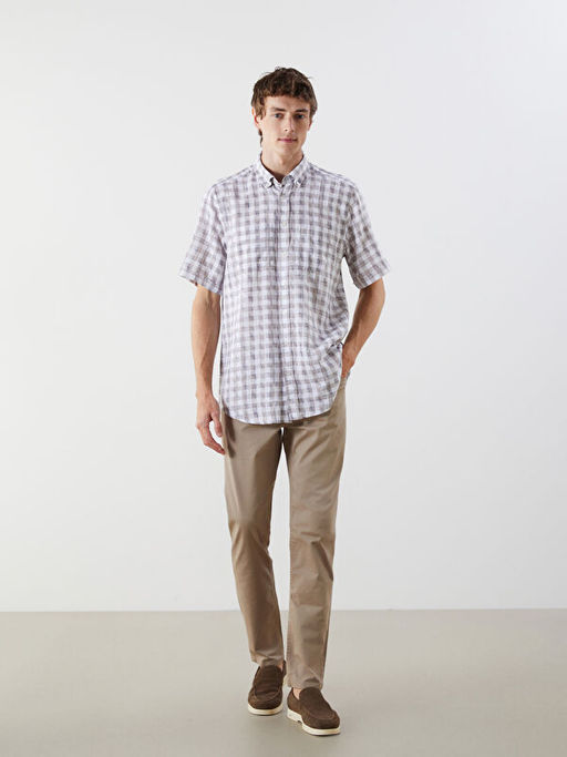 Regular Fit K?sa Kollu Ekose Arm?rl? Erkek G?mlek