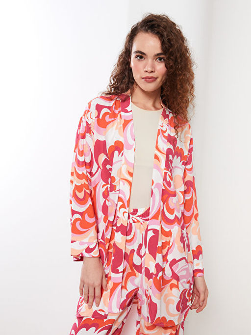 ?al Yaka Desenli Uzun Kollu Kad?n Kimono