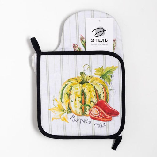 Кухонный набор Этель «Vegetable»: варежка-прихватка 20×28 см, прихватка 19×19 см, 100% хлопок