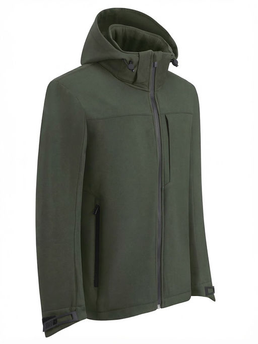 Ветровка мужская софтшелл виндстоппер с капюшоном спортивная цвета хаки 9615_1Kh