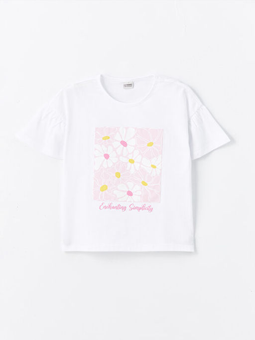 Bisiklet Yaka ?i?ekli K?sa Kollu K?z ?ocuk Ti??rt