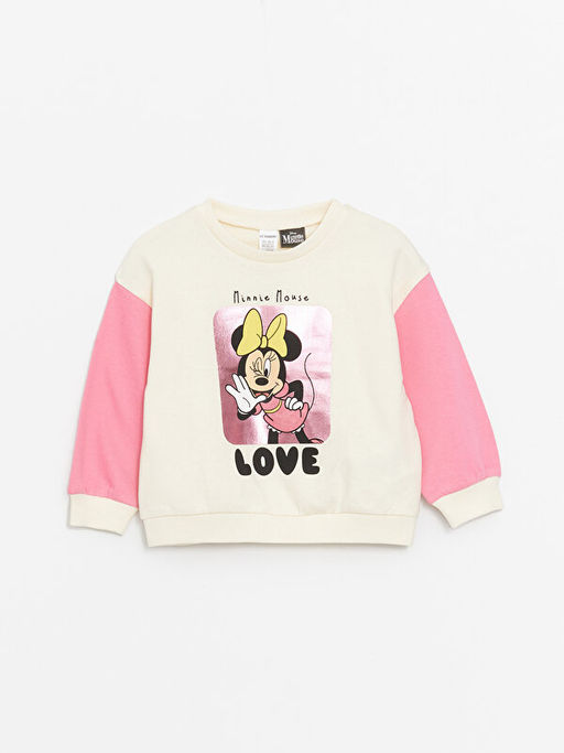 Bisiklet Yaka Uzun Kollu Minnie Mouse Bask?l? K?z Bebek Sweatshirt - Waikiki фото 3