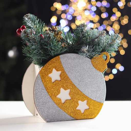 Ящик подарочный деревянный блестящий "Шар" звездочки, золото 18,8х9,8х15,5 см