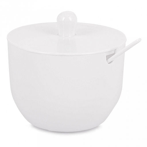 Сахарница пластмассовая Джелли 0,39л, д12,1см h9см, с крышкой, с ложкой, белый (Россия)