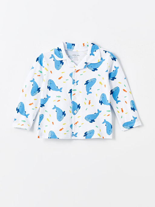 Polo Yaka Uzun Kollu Bask?l? Erkek Bebek Pijama Tak?m - Waikiki фото 2