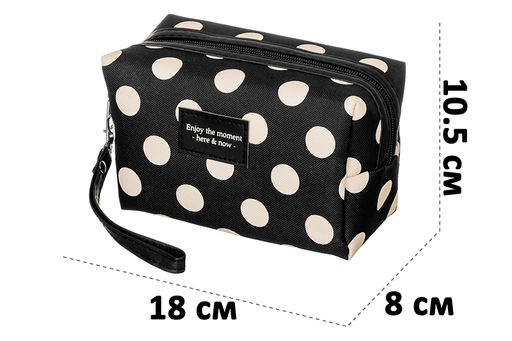 Косметичка - сумочка 18*8*10,5 см Черная в белый горошек, с ручкой - Elan gallery фото 2