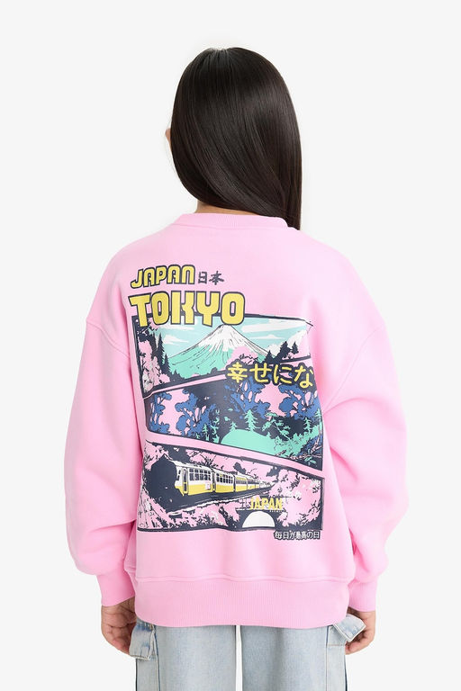 Oversize Geni_ Kal_p Bisiklet Yaka S_rt Bask_l_ __i Yumu_ak T_yl_ Sweatshirt K_z _ocuk - Defacto фото 7