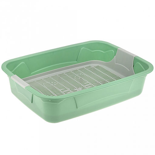 Лоток-туалет для кошек 44,7х33,4х14,7см, полипропилен, с сеткой, с ботиком, оливковый/серый (Россия) - Домашняя мода фото 3