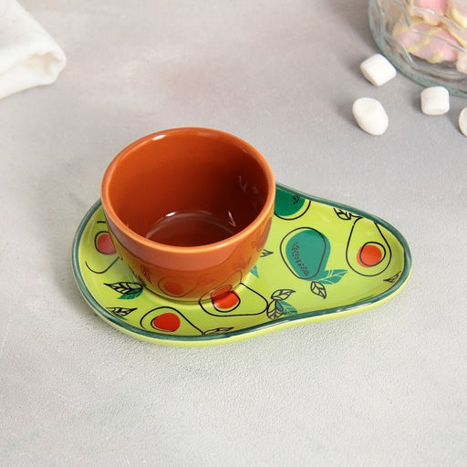 Чайная пара керамическая Persea: кружка 100 мл, блюдце 14×10 см