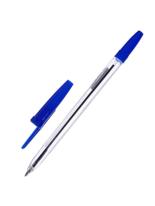 Цена за 100 шт. Ручка шариковая Calligrata, синий стержень, узел 0.7 мм, прозрачный корпус с синим колпачком