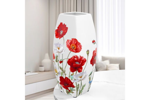 Ваза 2 л 11,5*11,5*25 см Маки квадрат, NEW BONE CHINA