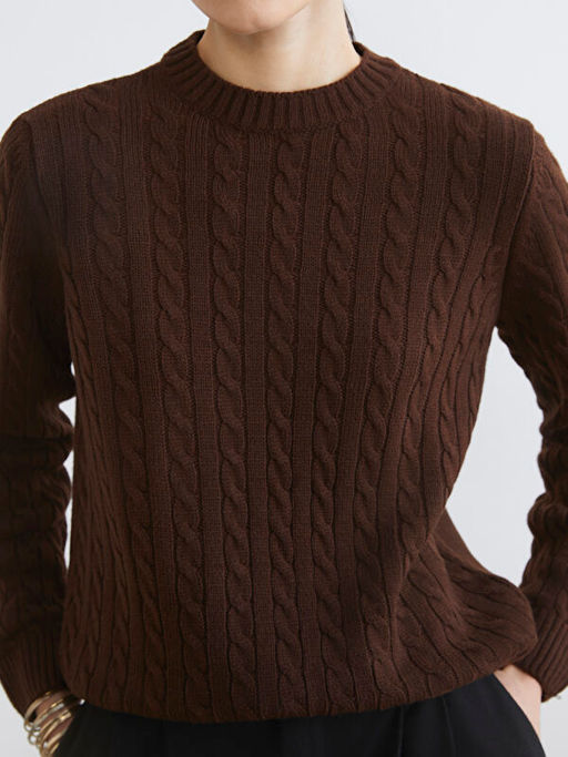 Bisiklet Yaka Kendinden Desenli Kad?n Triko Kazak