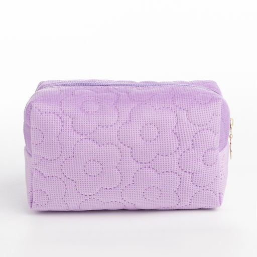 Косметичка на молнии женская, с подкладом, маленькая, Цветы, сиреневая - Simaland фото 3