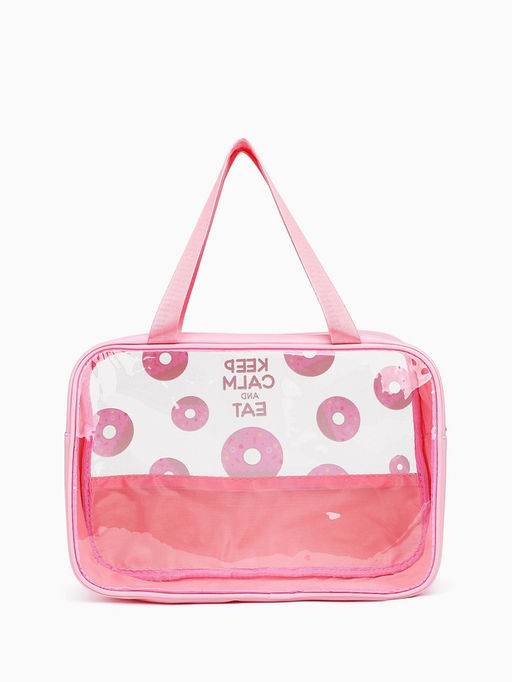 Косметичка на молнии для бассейна, большая, с ручками, с ярким принтом, розовая