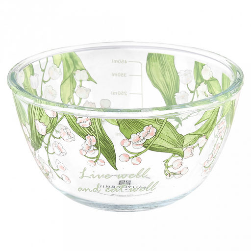 Салатник стеклянный Ландыши 480мл д12,6см h7см, боросиликатное стекло, с деколью, с мерной шкалой (Китай)