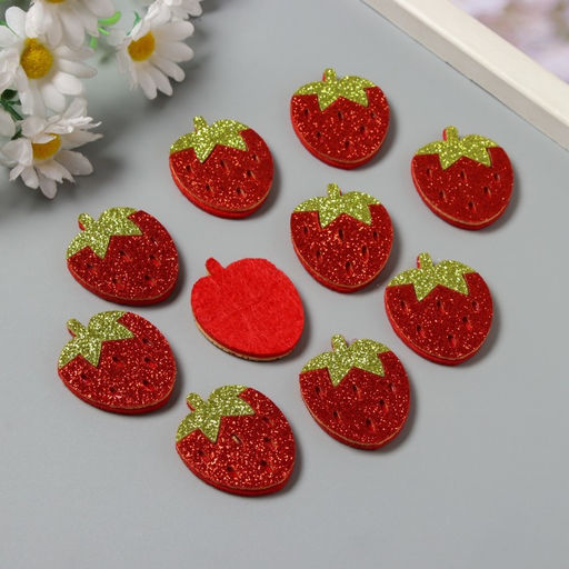 Цена за 10 шт. Декор для творчества войлок блеск «Клубничка», 4×3.2 см