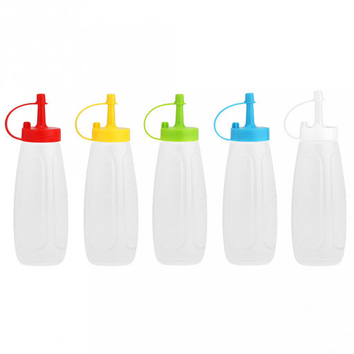 Бутылка для масла и соуса пластмассовая 300мл, д5,5см h18см, цветная пластмассовая крышка с колпачком в ассортименте: белый, желтый, салатовый, красный, бирюзовый (Китай) - Домашняя мода фото 6