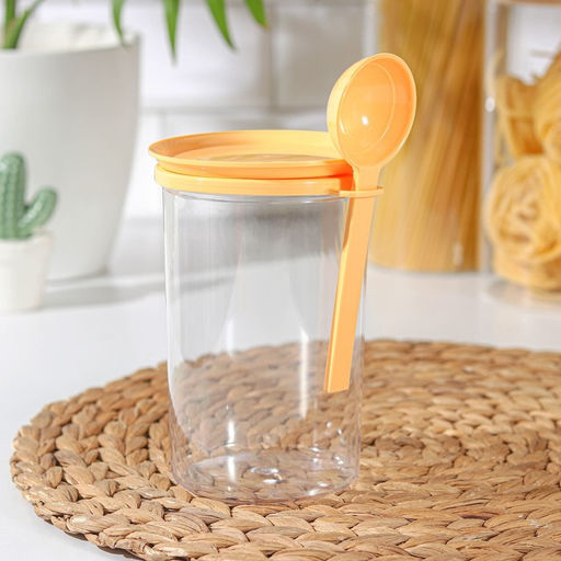 Банка для сыпучих продуктов Полимербыт, 700 мл, с ложкой, прозрачная, пластик, МИКС