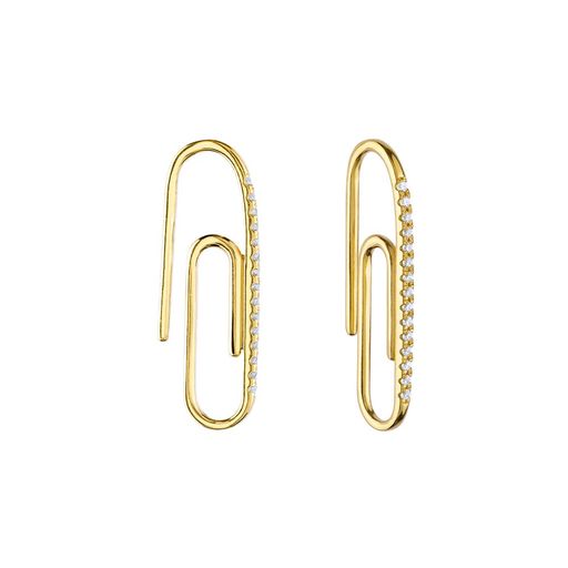 Позолоченные серьги скрепки с фианитами из серебра