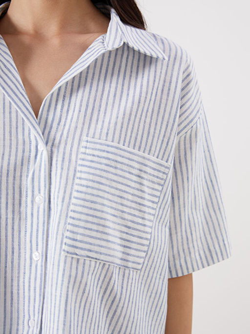 ?izgili Keten Kar???ml? Kad?n G?mlek