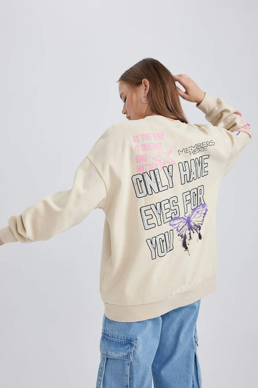 Толстый толстый свитшот Cool Oversize с круглым вырезом - Defacto фото 5