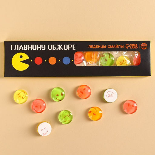 Цена за 2 шт. Леденцы - смайлы в коробке Обжоре, с кислинкой, 30 г.