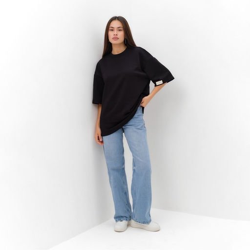 Футболка с нашивкой женская MIST Base, чёрная, размер 44