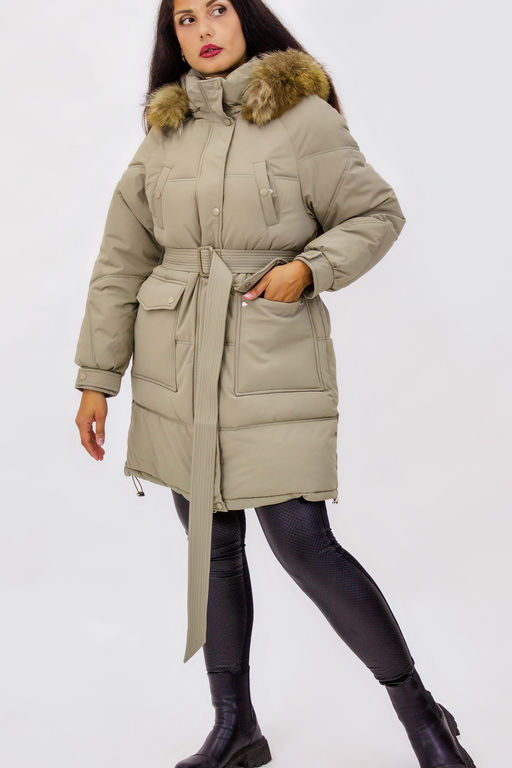 Зимняя куртка на поясе с натуральным мехом арт. 23226