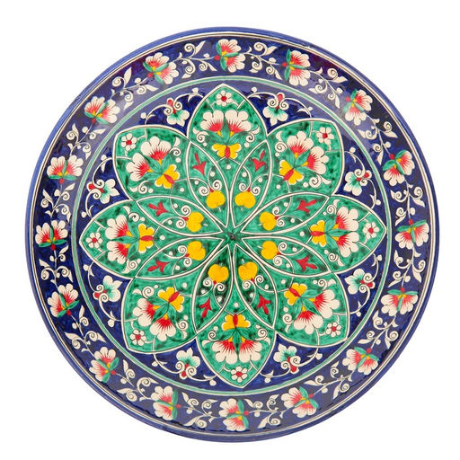 Ляган узбекский Риштанская Керамика «Цветы», d=31 см, синий