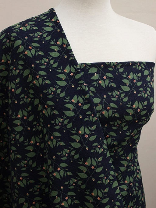 Хлопколен Цветущие веточки цв.чернильный, ш.1.5м, лен-20%, хлопок-80%, 130гр/м.кв - Купава фото 3