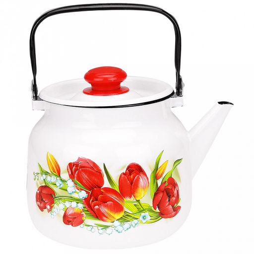 Ласковый май Чайник эмалированный 3,5л, д19,4см, h16,2см, s0,08мм, двойной слой эмалевого покрытия, металлическая крышка, металлическая подвижная ручка (Россия)