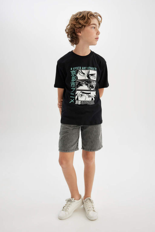 Футболка с короткими рукавами и круглым вырезом для мальчиков с принтом - Defacto фото 2