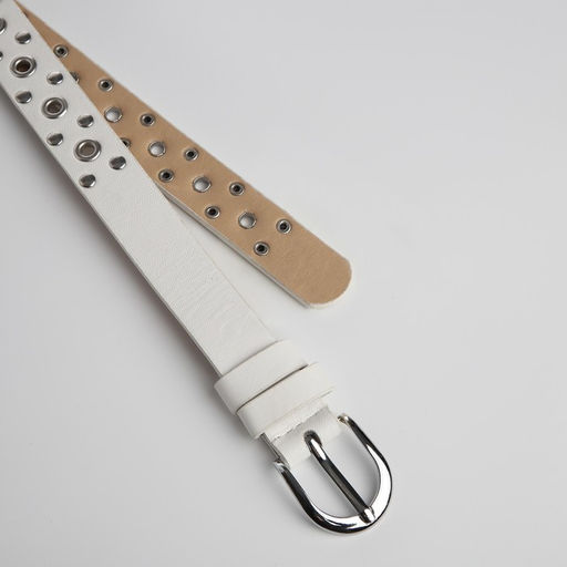 Ремень женский с люверсами, 105×2.3 см, пряжка металл, серебристая, белый