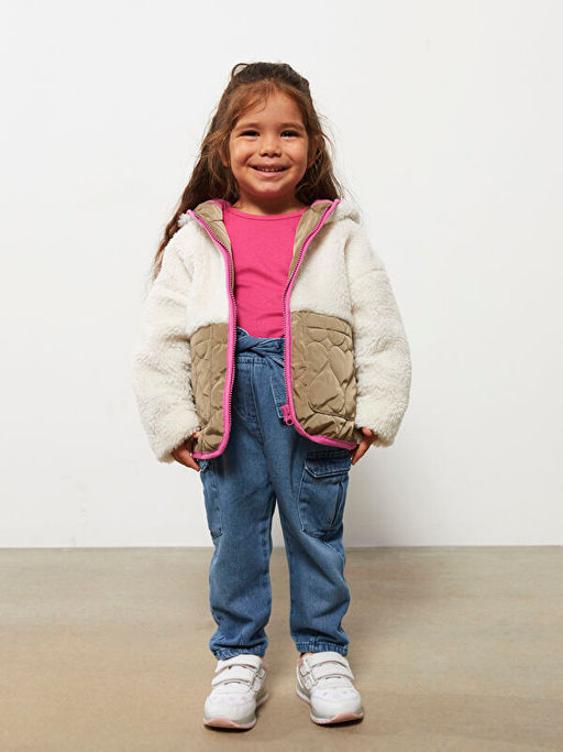 Kap??onlu Uzun Kollu Renk Bloklu Pel?? K?z Bebek Mont - Waikiki фото 2