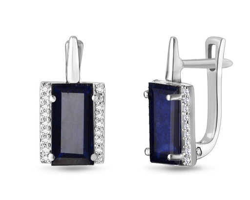 Серьги, 2 сапфир корунд багет 6х12 мм/7.10 ct., Татьяна