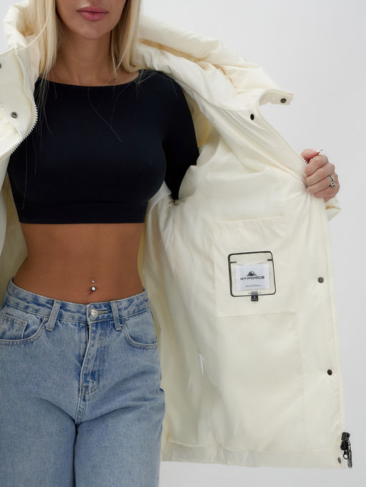 Куртка летучая мышь женская с капюшоном зимняя бежевого цвета 9617B - Mtforce фото 13