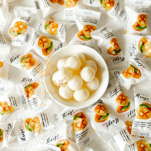 МОЛОЧНЫЕ ИРИСКИ С ЖЕЛЕЙНОЙ НАЧИНКОЙ МАНГО FRU TI MI, 320 гр