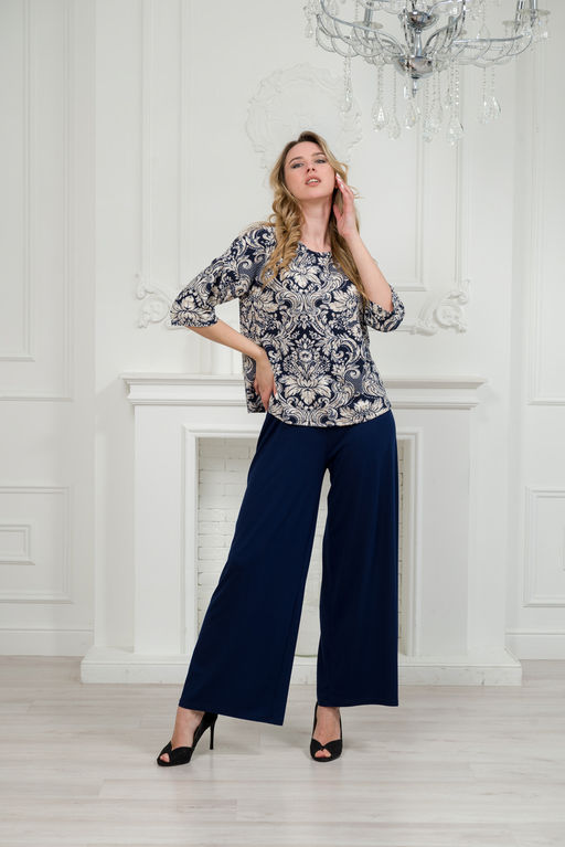 Костюм женский из кофты с рукавом 3/4 и брюк из вискозы Элеонора тёмно синий