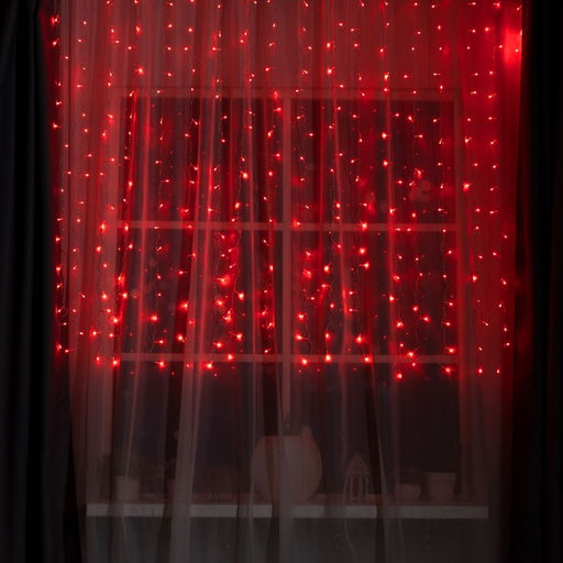 Гирлянда Занавес 2?1.5 м, IP20, прозрачная нить, 360 LED, свечение красное, 8 режимов, 220 В