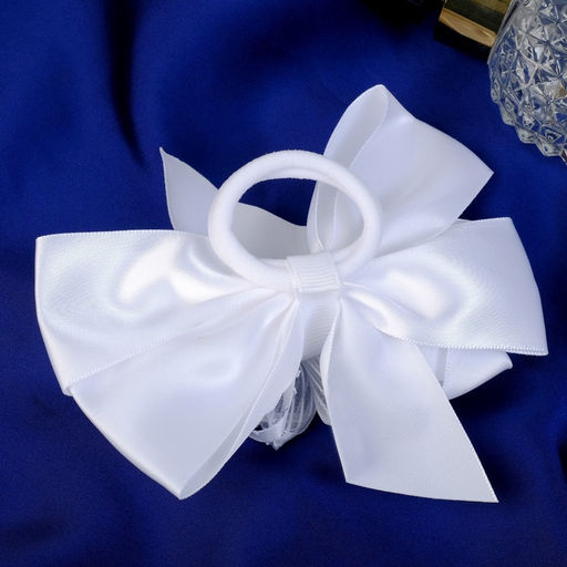 Цена за 6 шт. Бант для волос на резинке «Школьница», цветок бусина полосы, 12×8 см, белый