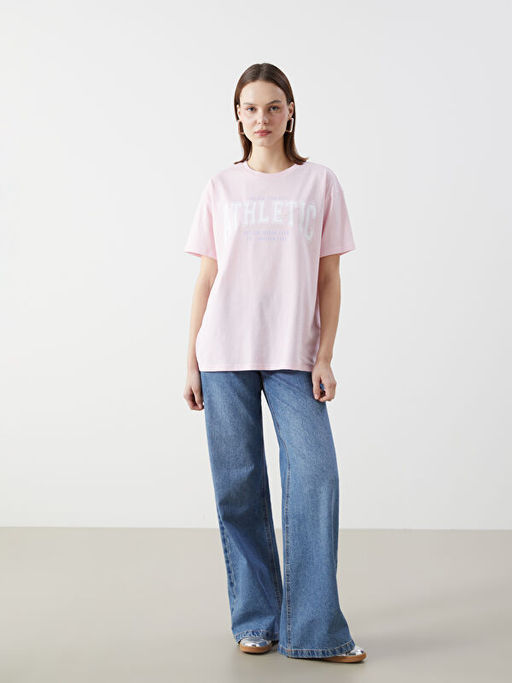 Bisiklet Yaka Bask?l? Kad?n Spor Ti??rt